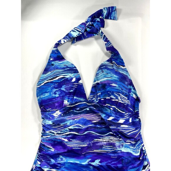 Ralph Lauren Blue Calypso Printed Halter One Piece Swimsuit Women's Size 8 - Picture 4 of 8
